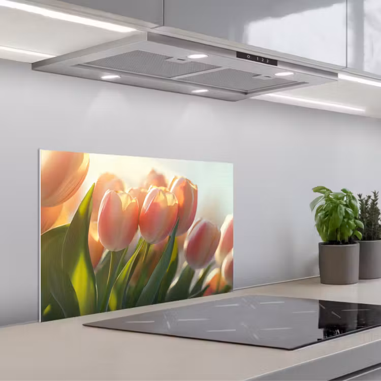Spritzschutz Küche - Tulpen - Rosa - Sonnenstrahlen — 1