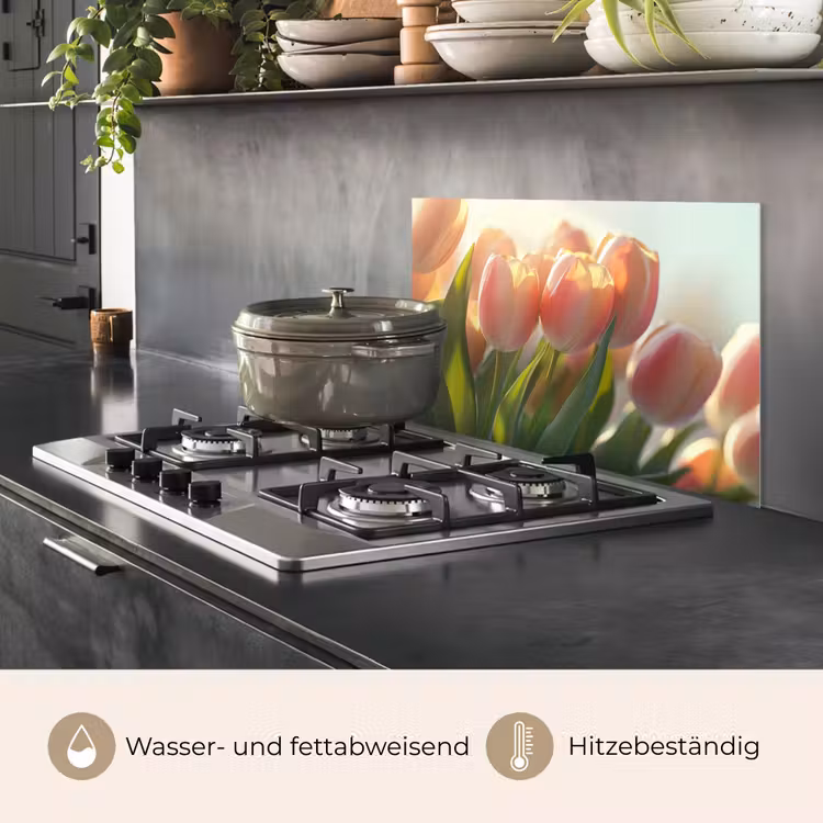 Spritzschutz Küche - Tulpen - Rosa - Sonnenstrahlen — 2