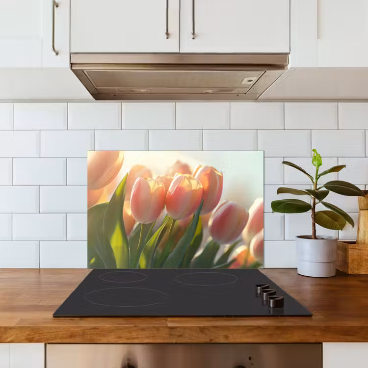 Spritzschutz Küche - Tulpen - Rosa - Sonnenstrahlen — 3