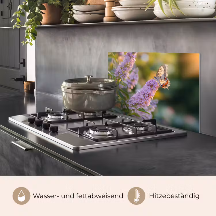 Spritzschutz Küche - Verschnörkelt - Schmetterling - Lila - Blumen — 2