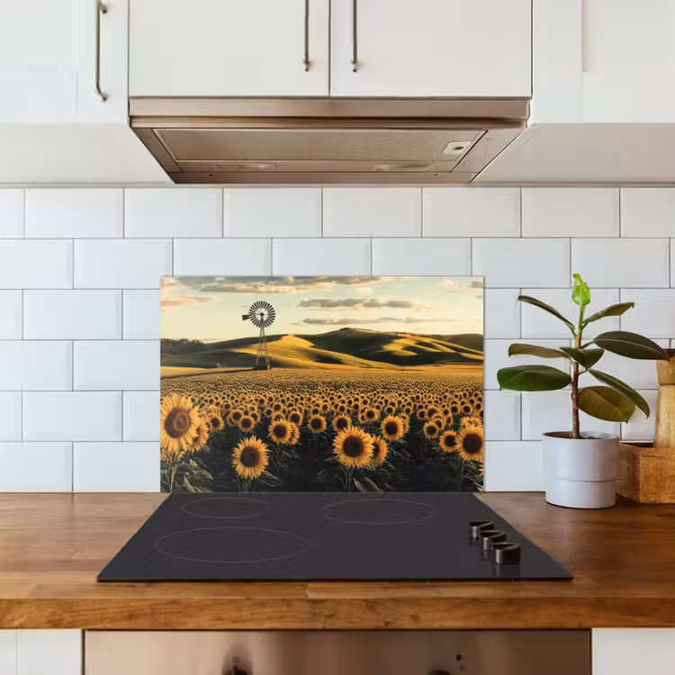 Spritzschutz Küche - Sonnenblume - Feld - Windmühle — 3