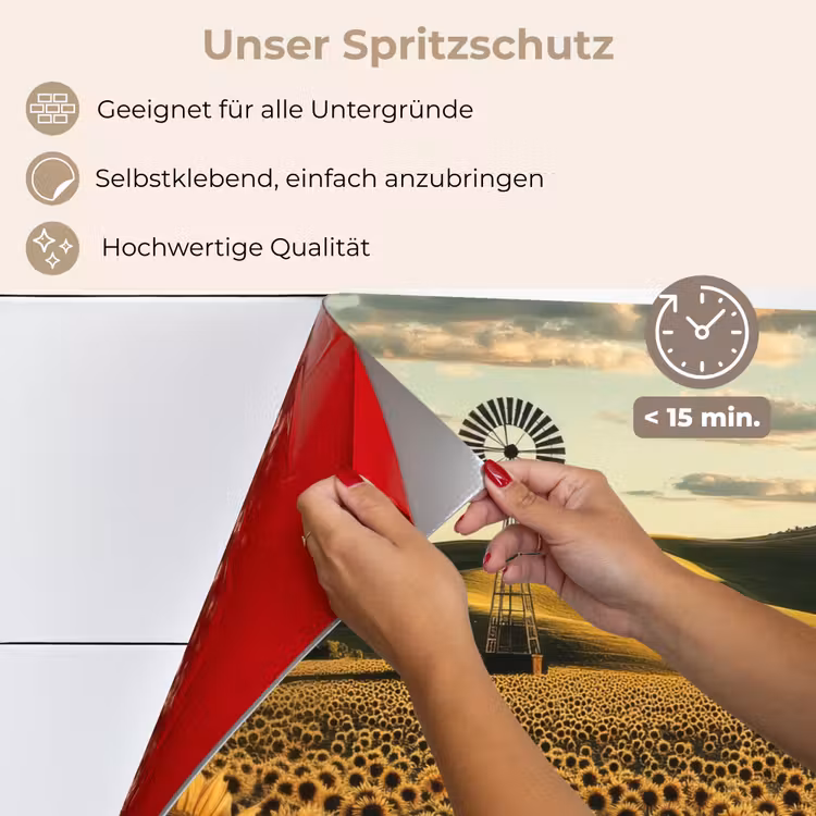 Spritzschutz Küche - Sonnenblume - Feld - Windmühle — 4