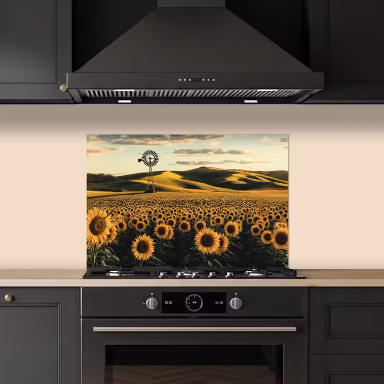Spritzschutz Küche - Sonnenblume - Feld - Windmühle — 5