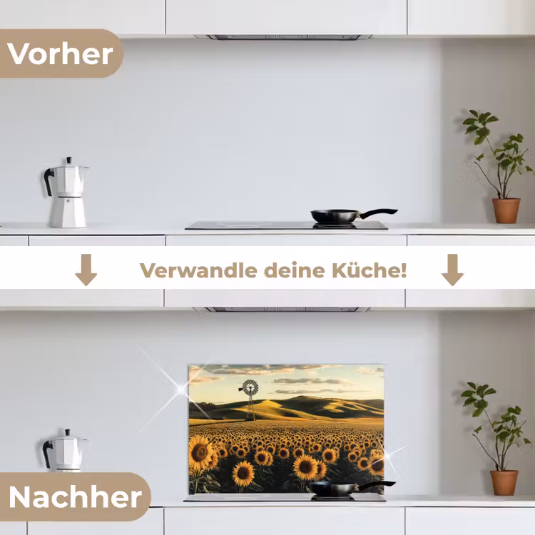 Spritzschutz Küche - Sonnenblume - Feld - Windmühle — 7
