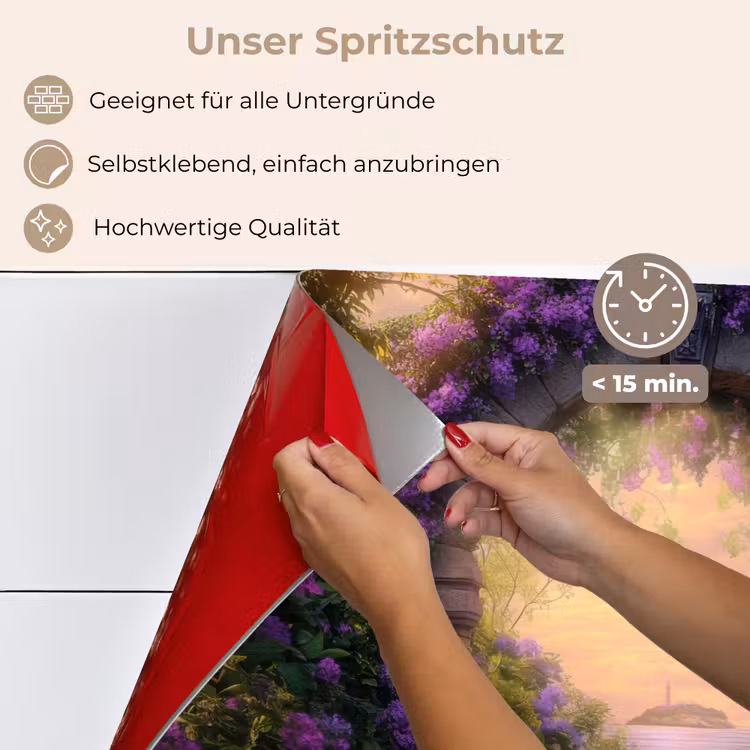 Spritzschutz Küche - Tor - Lila - Blumen — 4