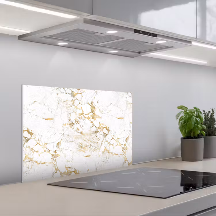 Spritzschutz Küche - Weiß - Marmor - Luxus - Gold — 1