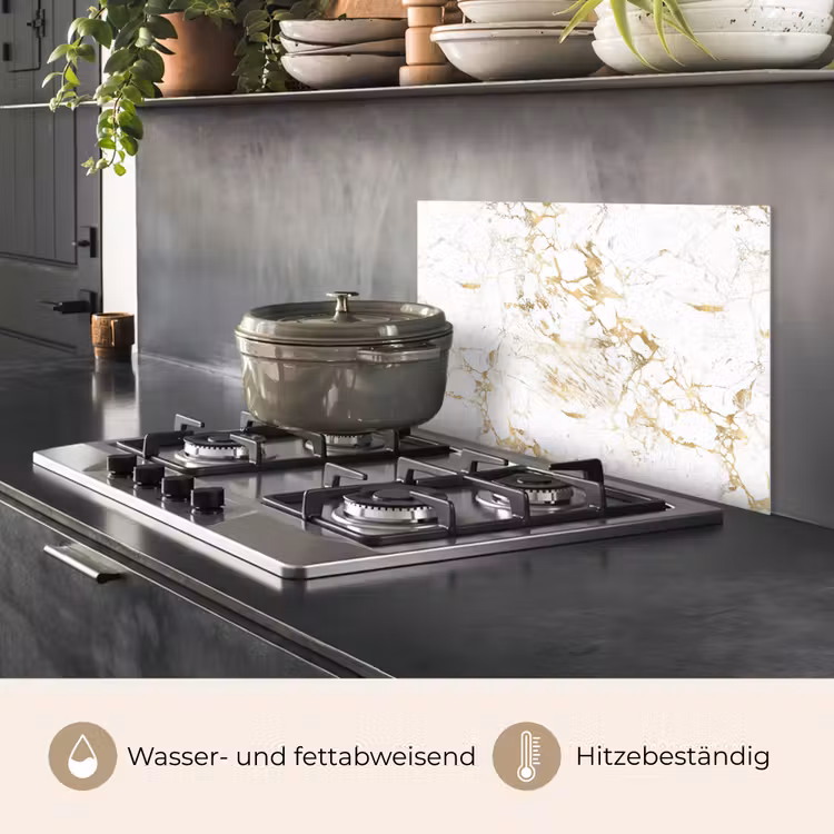 Spritzschutz Küche - Weiß - Marmor - Luxus - Gold — 2