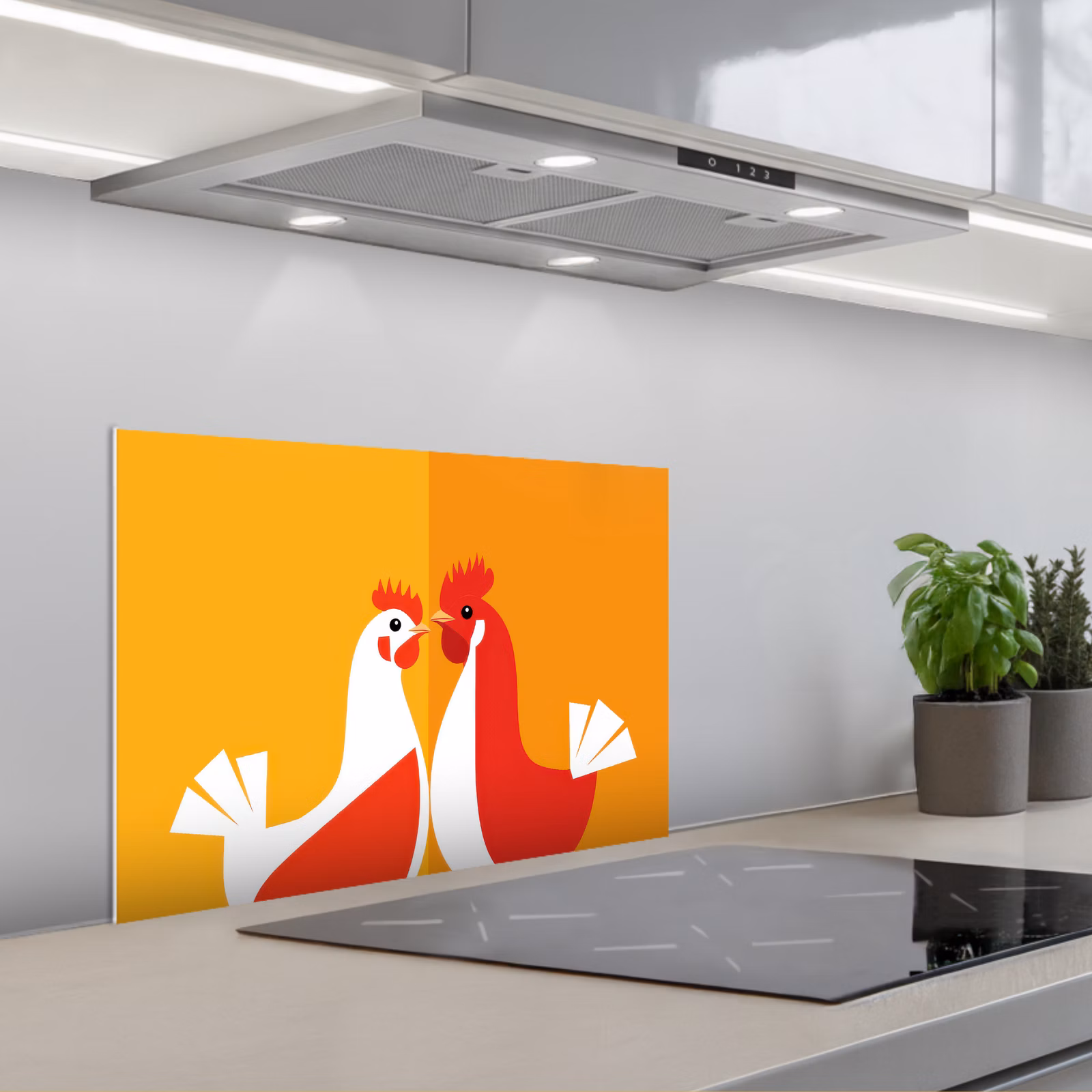 Spritzschutz Küche - Hühner - Orange - Prärie — 1