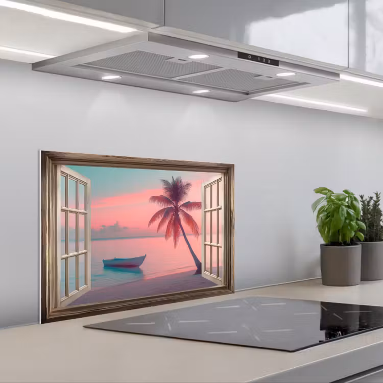 Spritzschutz Küche - Durchblick - Strand - Palme - Tropisch — 1