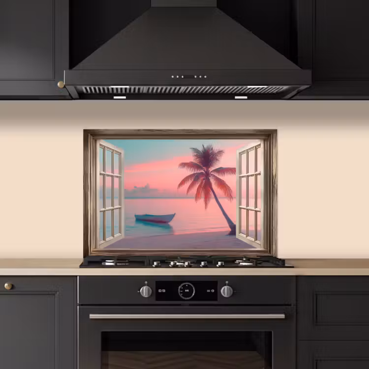 Spritzschutz Küche - Durchblick - Strand - Palme - Tropisch — 5