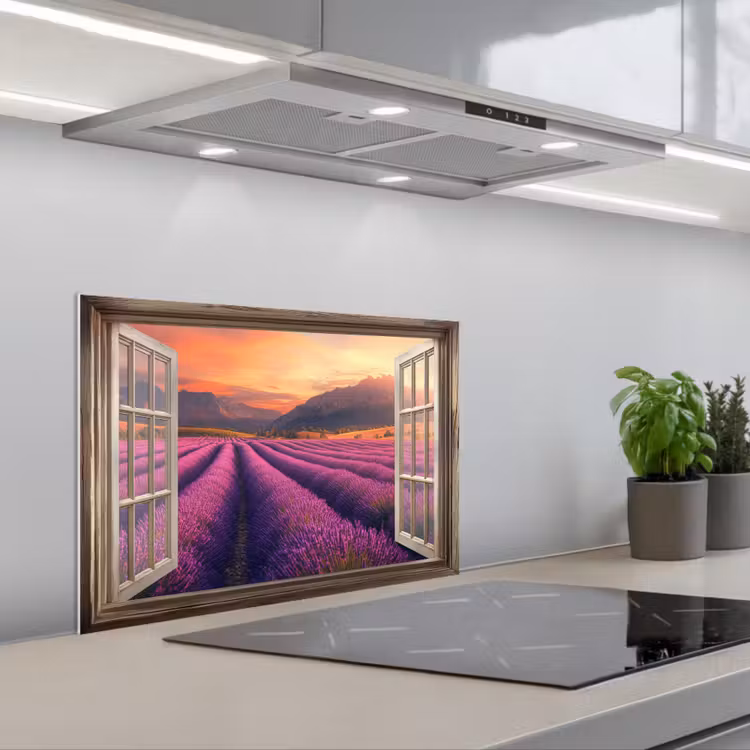 Spritzschutz Küche - Durchsichtig - Lavendel - Landschaft - Blumen - Lila — 1