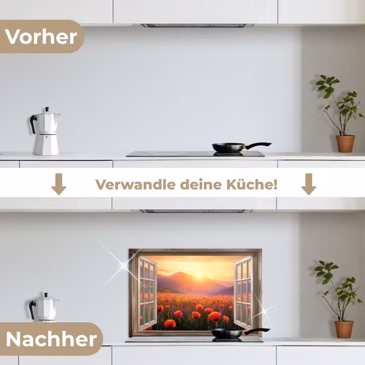 Spritzschutz Küche - Durchsichtig - Mohnblumen - Blumen - Rot - Offenes Fenster — 7