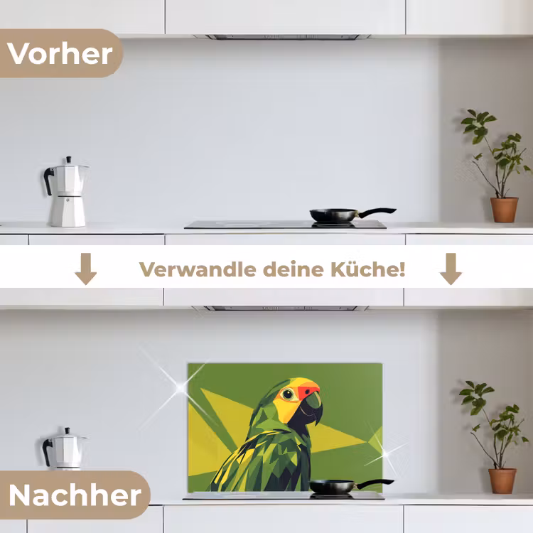 Spritzschutz Küche - Papagei - Grün - Schnabel - Abstrakt — 7
