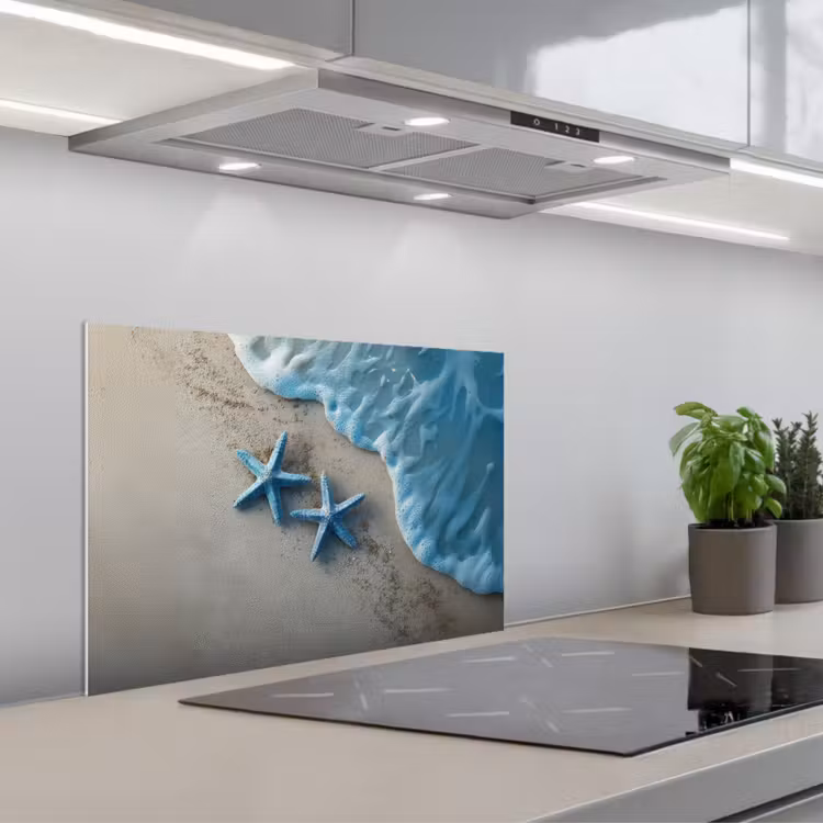 Spritzschutz Küche - Seestern - Sand - Meer - Blau — 1