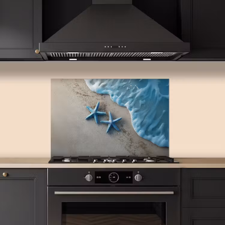Spritzschutz Küche - Seestern - Sand - Meer - Blau — 5