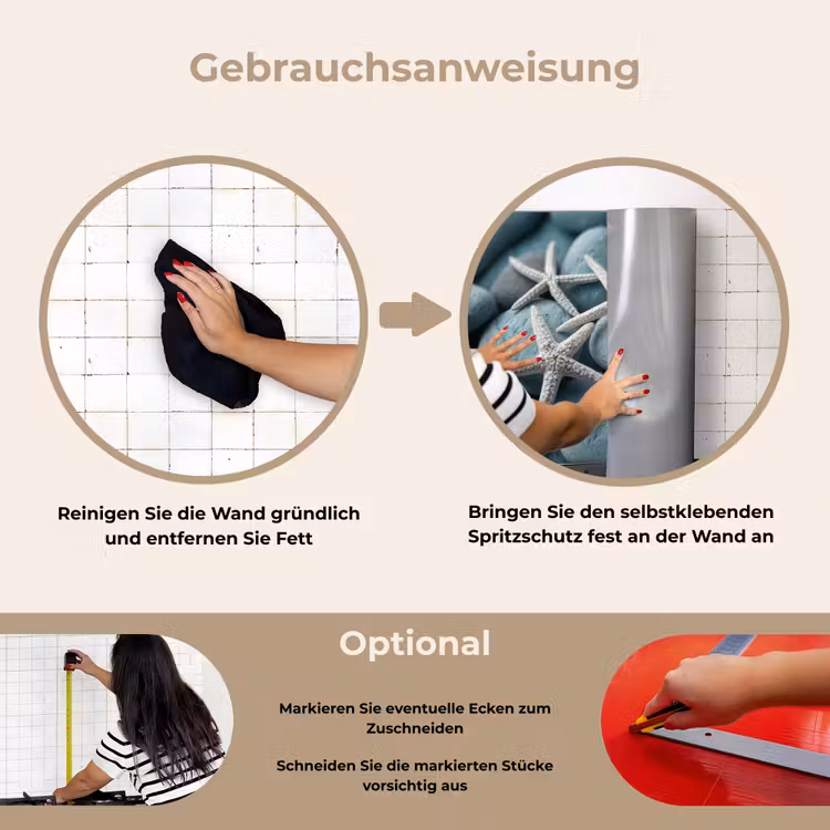 Spritzschutz Küche - Seestern - Steine - Weiß — 6