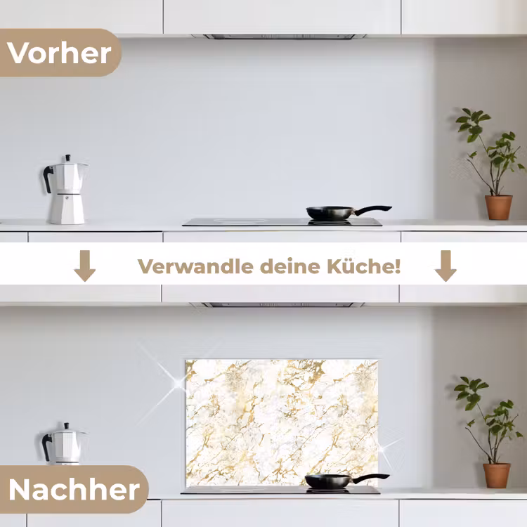 Spritzschutz Küche - Goldspritzer - Weiß - Marmor — 7