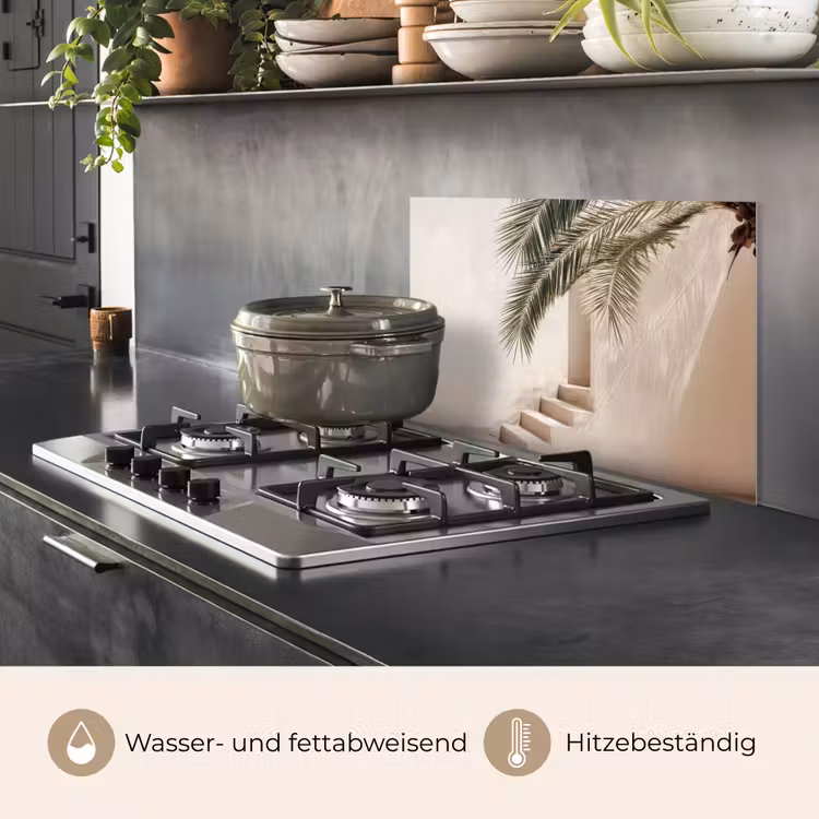 Spritzschutz Küche - Palme - Schatten - Treppe - Beige — 2