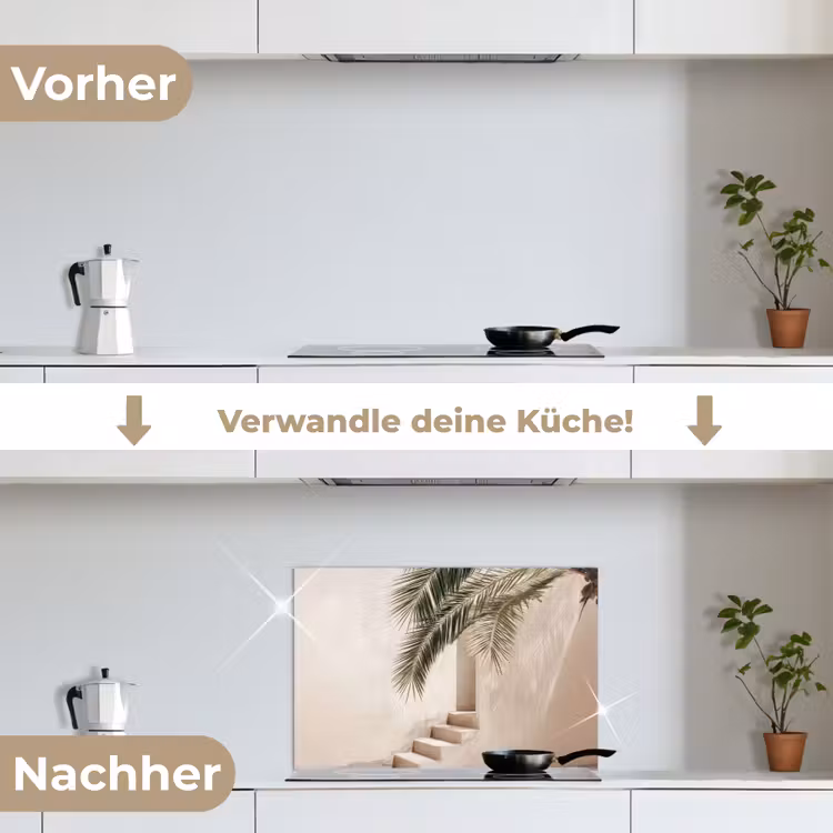 Spritzschutz Küche - Palme - Schatten - Treppe - Beige — 7