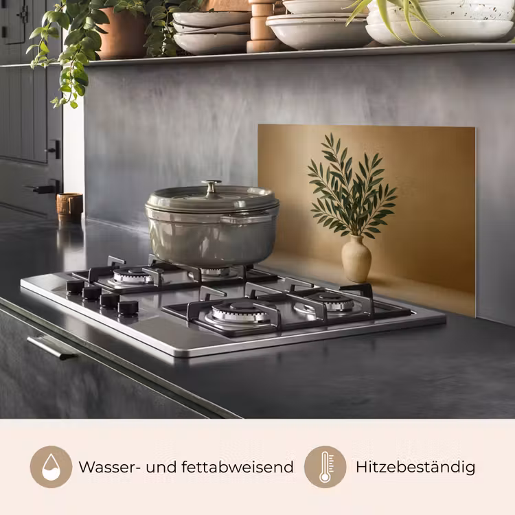Spritzschutz Küche - Vase - Olivenzweige - Blätter - Beige — 2