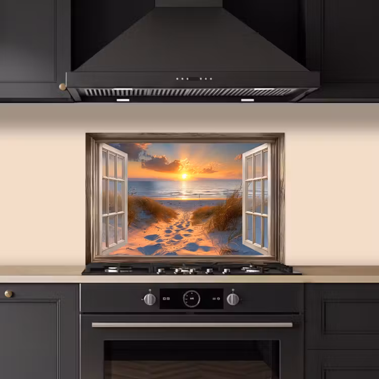 Spritzschutz Küche - Durchblick - Strand - Dünen - Sonnenuntergang — 5