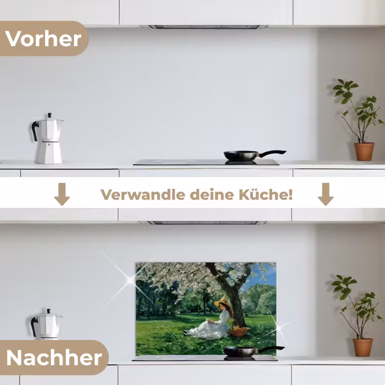 Spritzschutz Küche - Frau - Baum - Buch - Korb — 7