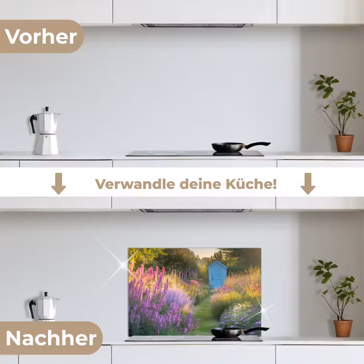 Spritzschutz Küche - Gartenhaus - Blau - Blumen — 7