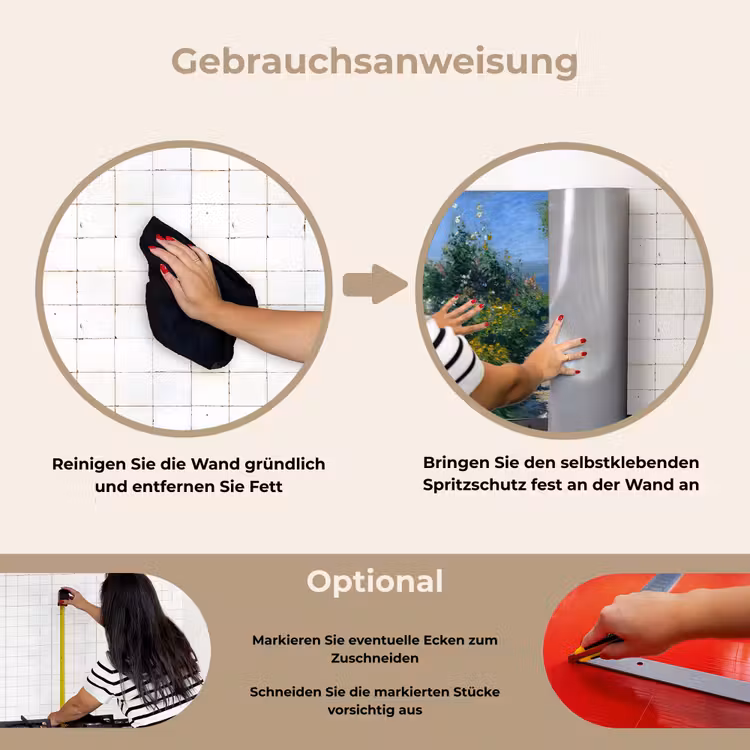 Spritzschutz Küche - Katze - Frau - Blumen - Haus — 6