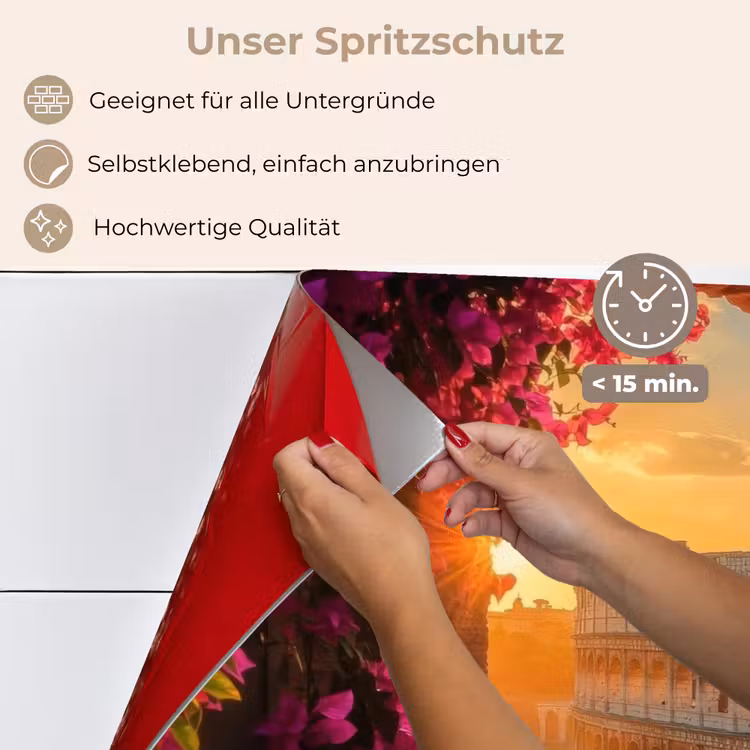 Spritzschutz Küche - Kolosseum - Rom - Rosa Blumen — 4