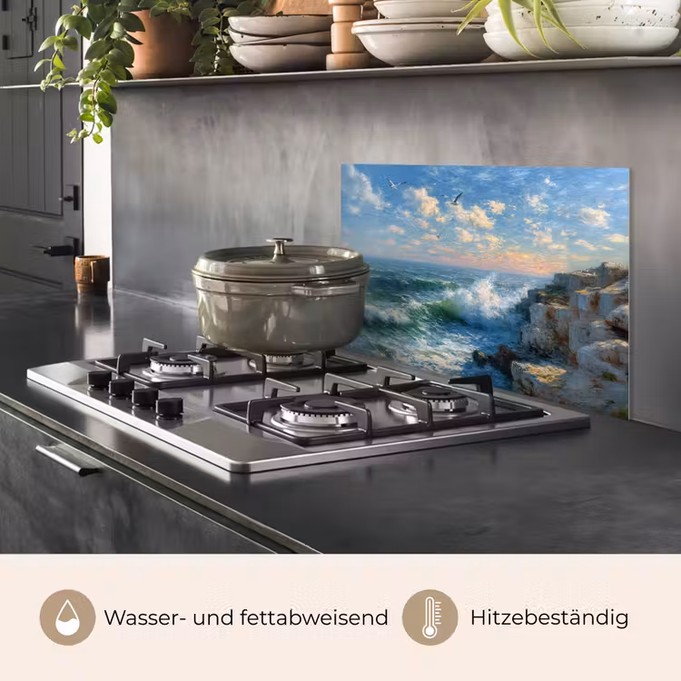 Spritzschutz Küche - Meer - Wellen - Felsen - Möwen — 2