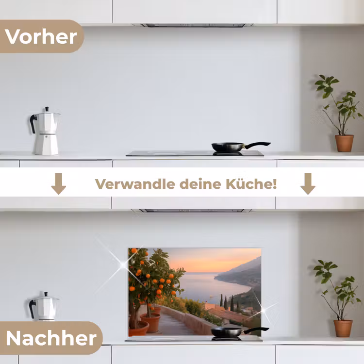 Spritzschutz Küche - Mittelmeer - Orange - Hügel - Meer — 7