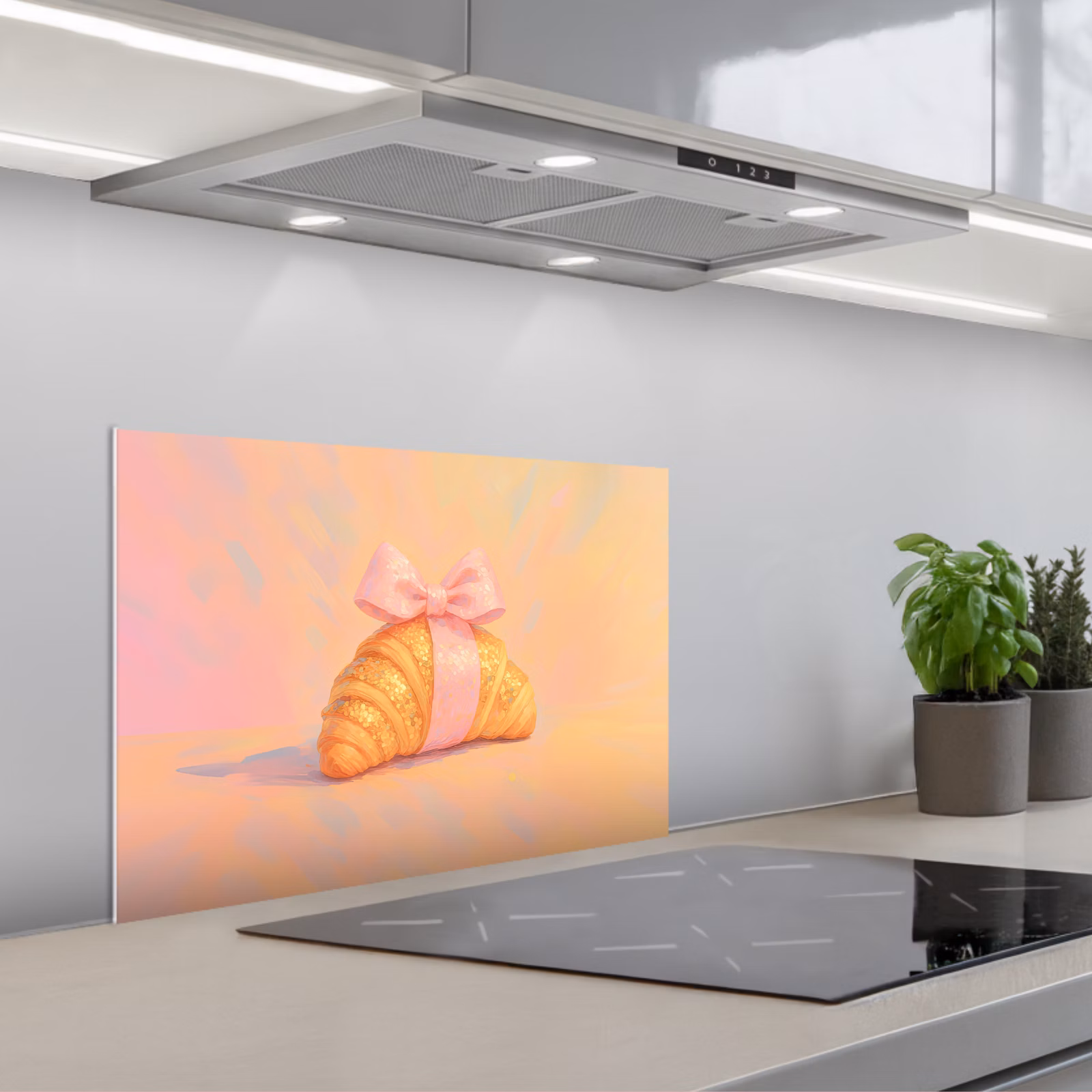 Spritzschutz Küche - Croissant - Fliege - Rosa — 1