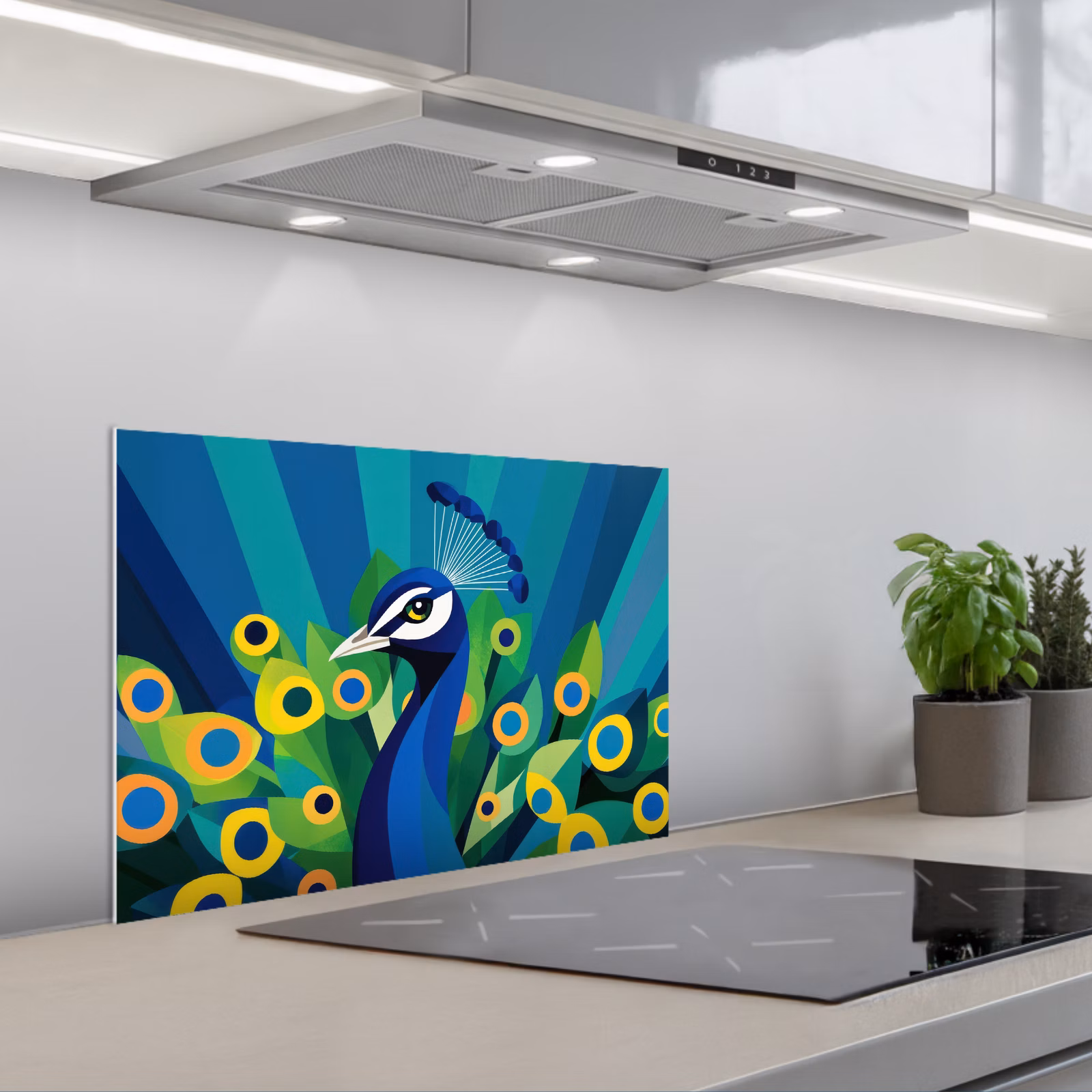 Spritzschutz Küche - Pfau - Kreise - Blau — 1