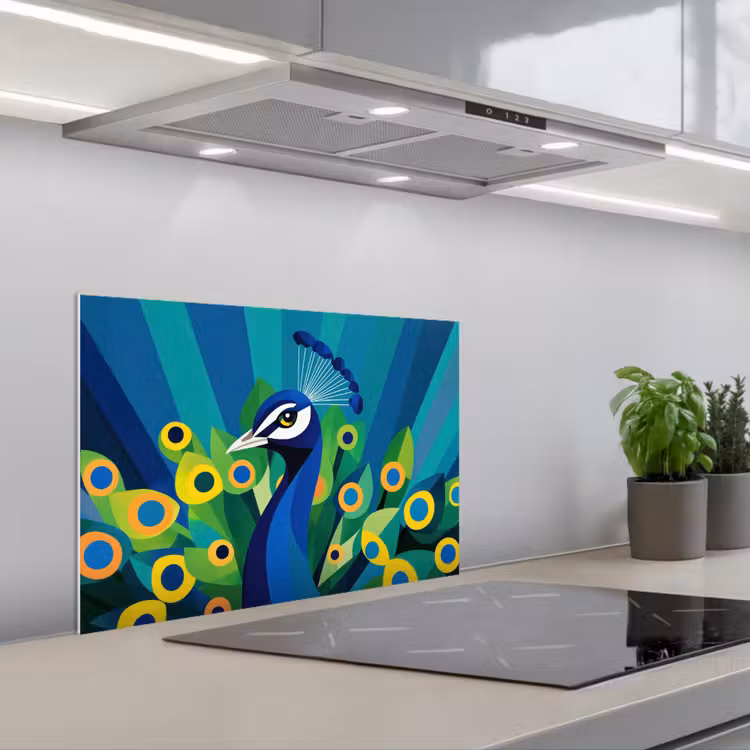 Spritzschutz Küche - Pfau - Kreise - Blau — 1