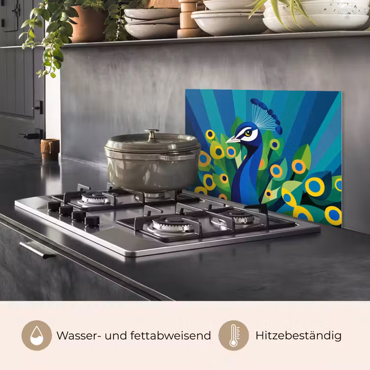 Spritzschutz Küche - Pfau - Kreise - Blau — 2