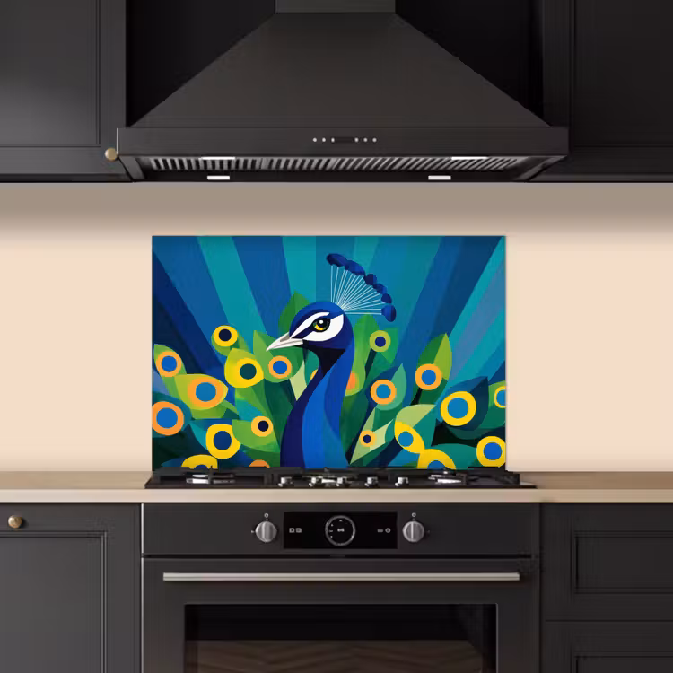 Spritzschutz Küche - Pfau - Kreise - Blau — 5
