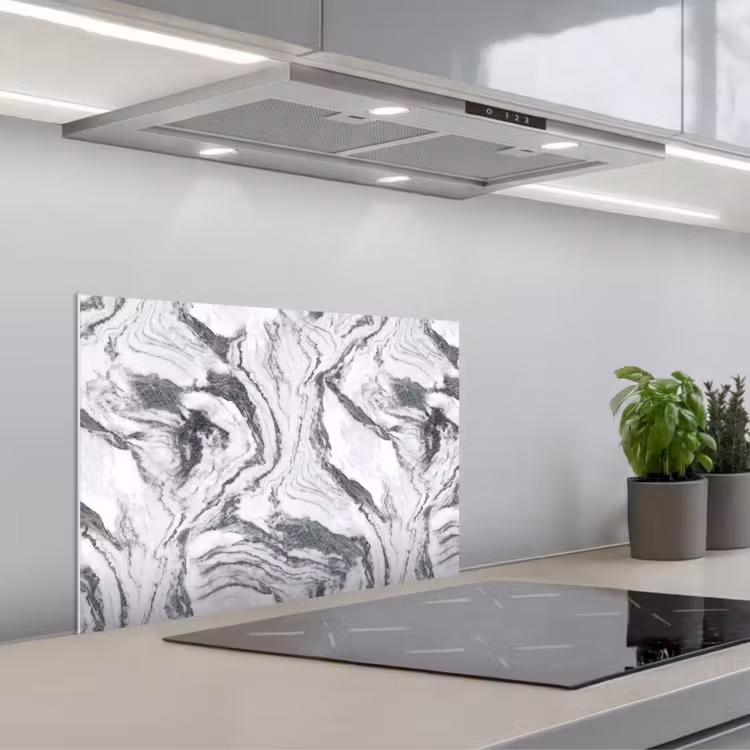 Spritzschutz Küche - Weiß - Marmor - Gewellt - Graphit — 1