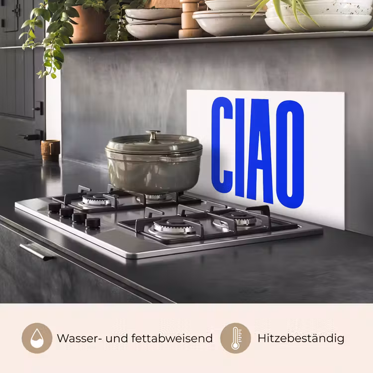 Spritzschutz Küche - Ciao - Großbuchstaben - Blau - Minimalistisch — 2