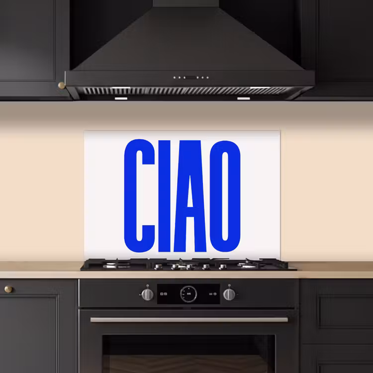 Spritzschutz Küche - Ciao - Großbuchstaben - Blau - Minimalistisch — 5