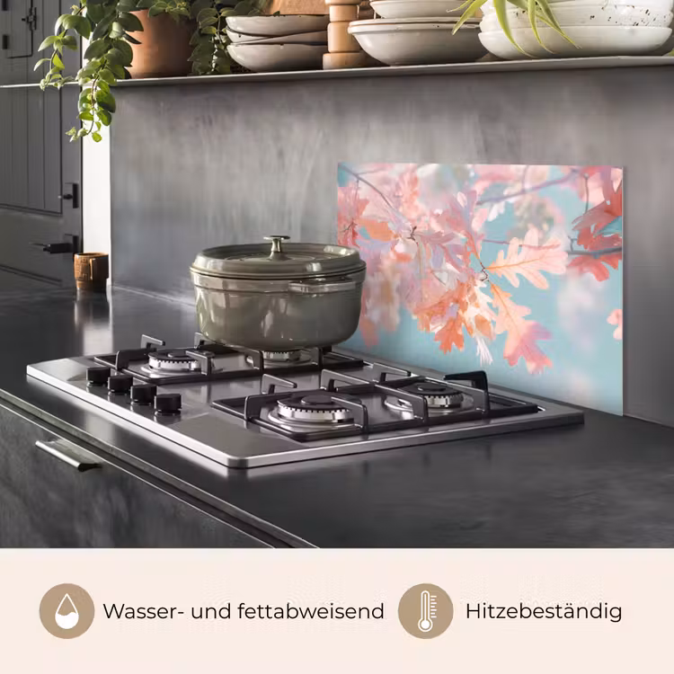 Spritzschutz Küche - Eichenblätter - Zweige - Rosa — 2
