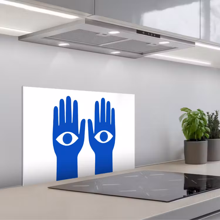 Spritzschutz Küche - Hände - Zwei - Augen - Blau — 1