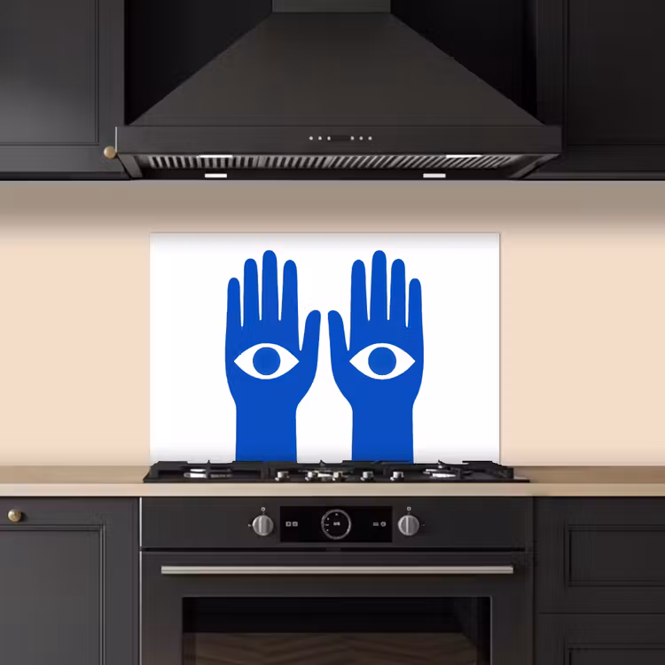Spritzschutz Küche - Hände - Zwei - Augen - Blau — 5