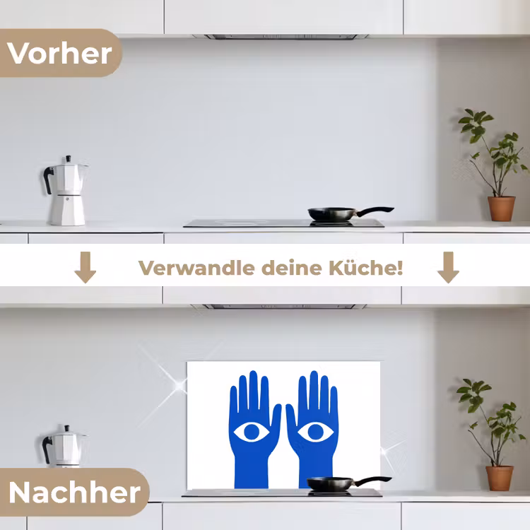 Spritzschutz Küche - Hände - Zwei - Augen - Blau — 7