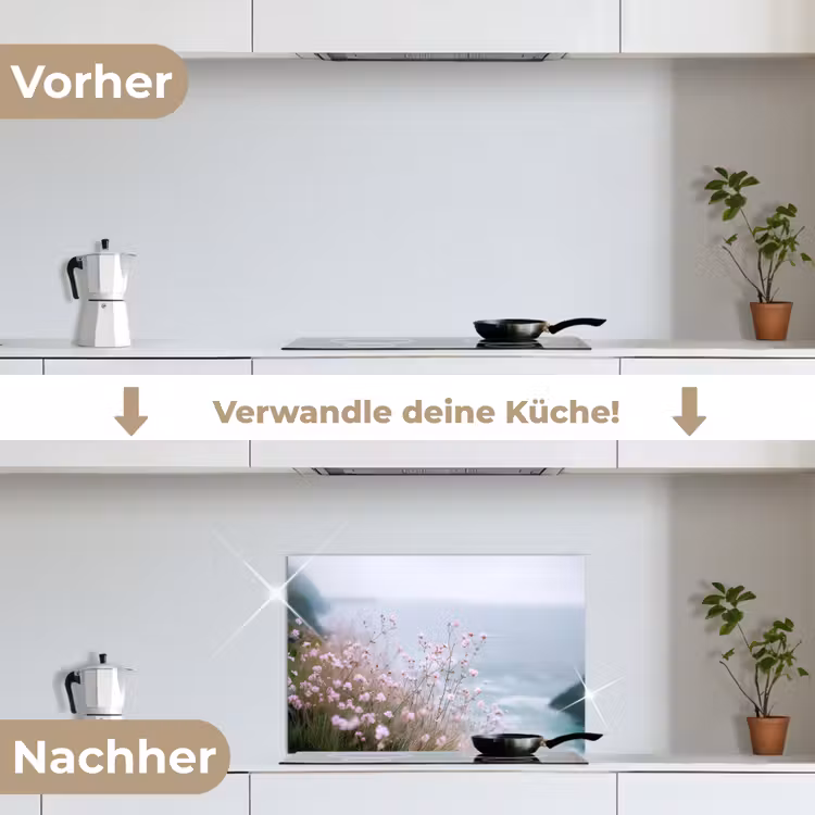 Spritzschutz Küche - Klippe - Blumen - Meer - Rosa — 7