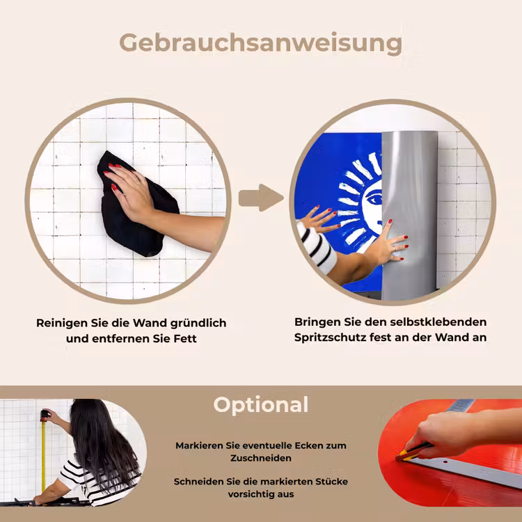 Spritzschutz Küche - Sonne - Gesicht - Bürstentextur - Blau — 6