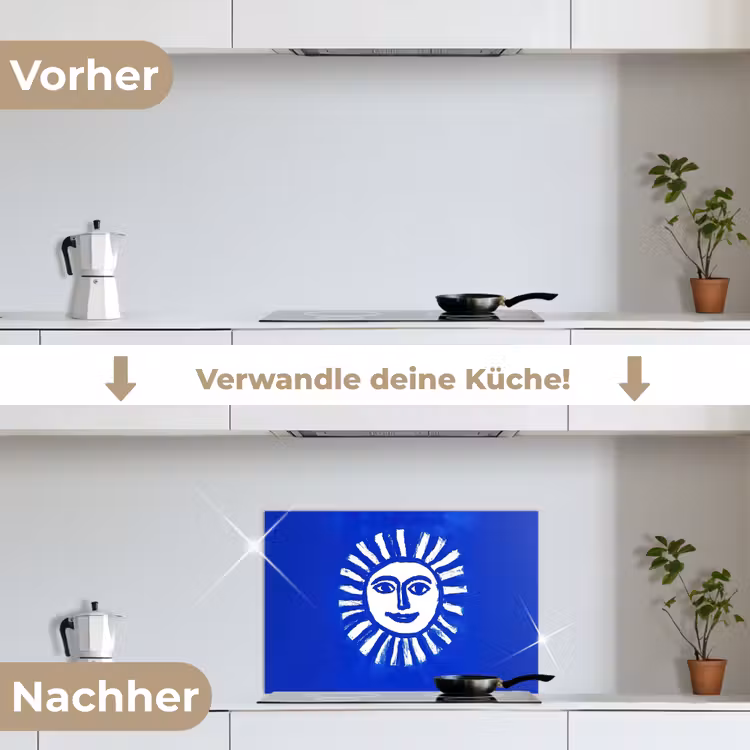 Spritzschutz Küche - Sonne - Gesicht - Bürstentextur - Blau — 7