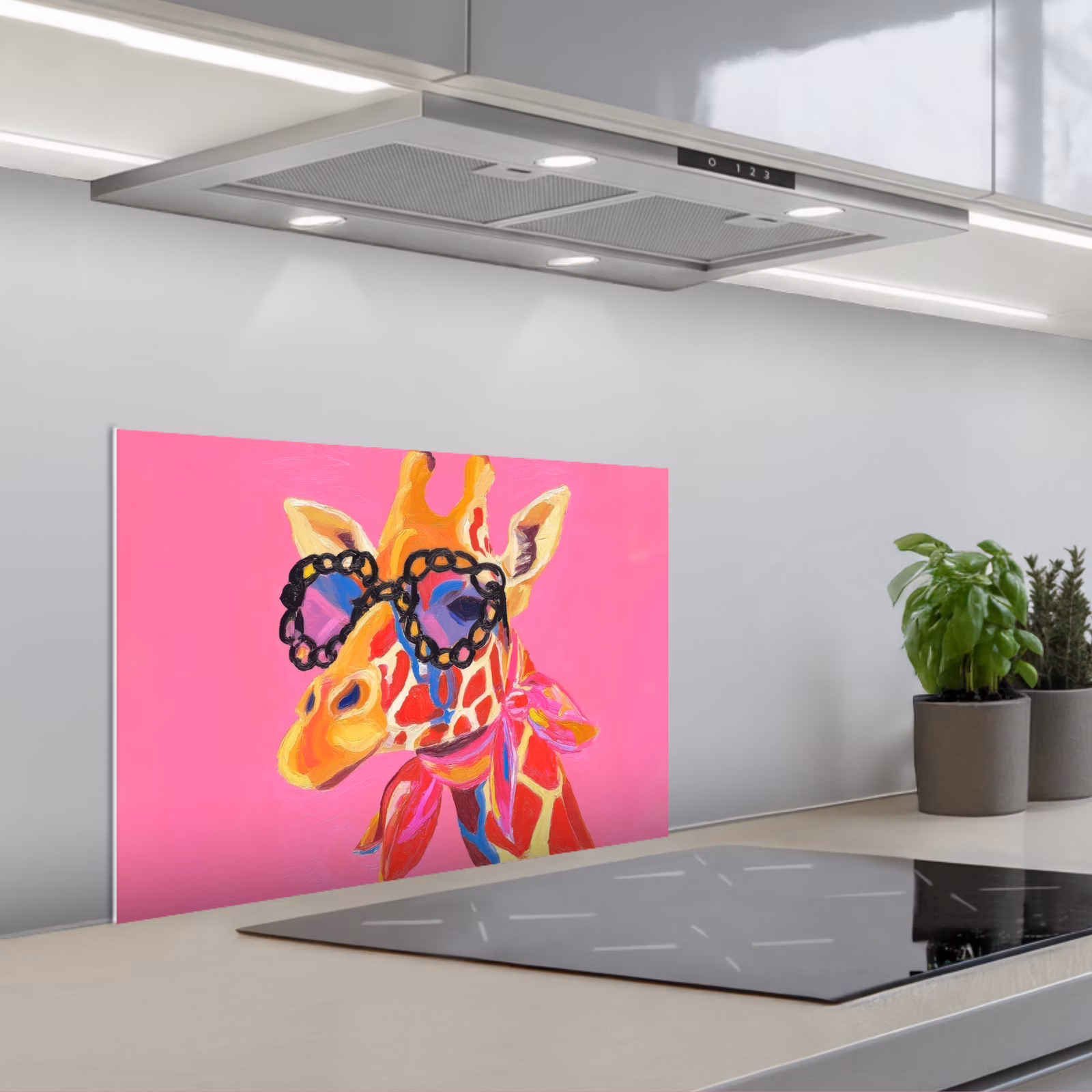 Spritzschutz Küche - Giraffe - Rosa - Brille - Halstuch — 1