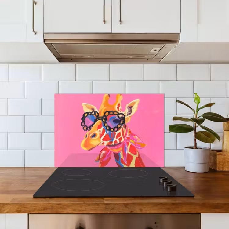 Spritzschutz Küche - Giraffe - Rosa - Brille - Halstuch — 3