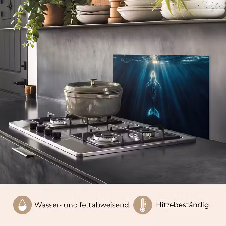 Spritzschutz Küche - Wal - Wasser - Sonnenstrahlen - Blau — 2