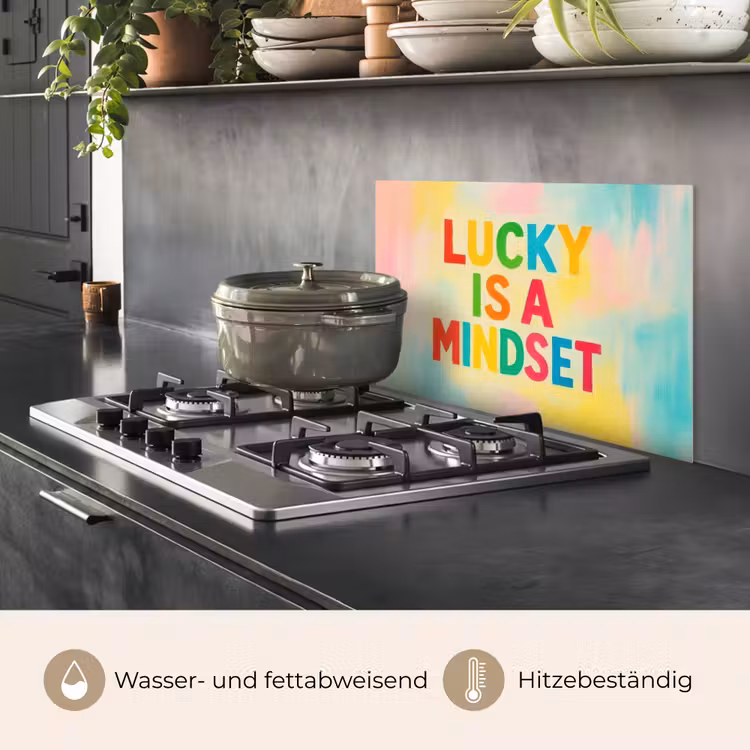 Spritzschutz Küche - Zitat - Glücklich - Regenbogenfarben — 2